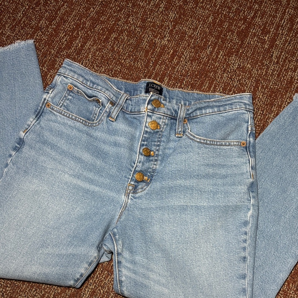J crew button fly medium/ light wash straight cropped leg denim women’s 30 - Picture 1 of 16